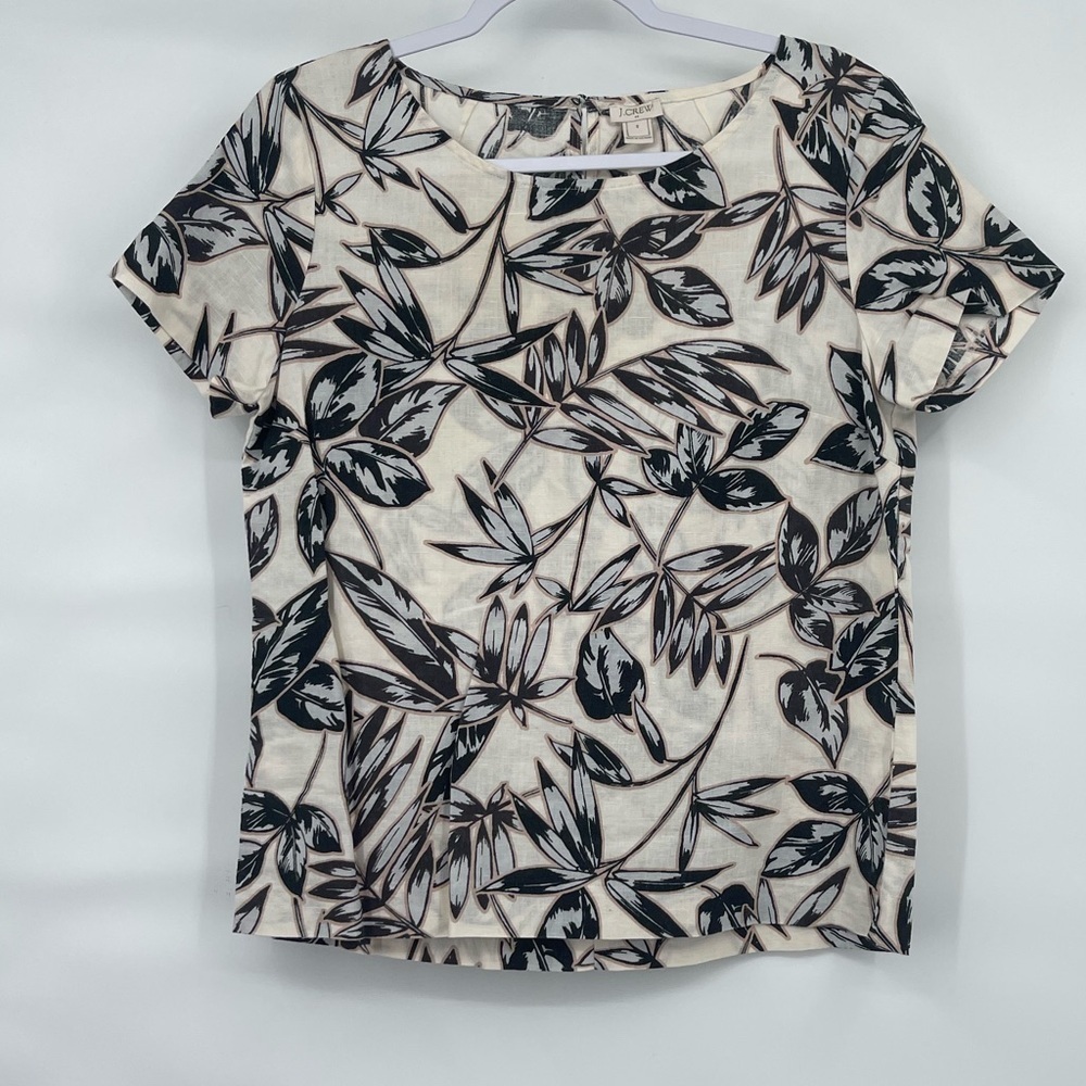 J crew factory linen tropical leaf print blouse